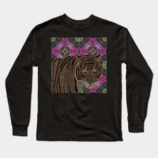 Tiger on pink abstract pattern Long Sleeve T-Shirt